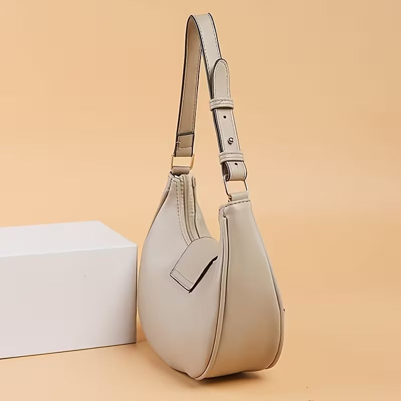 Bolso de mano ligero de color sólido con correa ajustable, cierre de cremallera