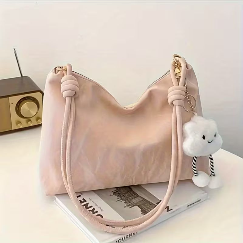 Bolso Colgante de felpa lindo, moda casual versátil de gran capacidad con cierre de cremallera