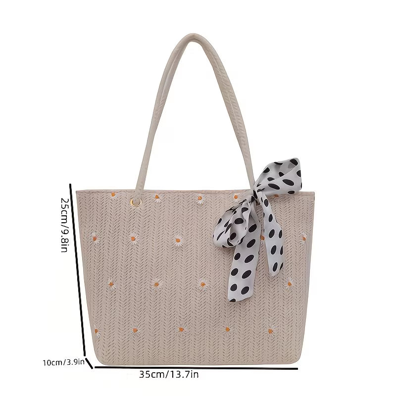 Bolso de Verano para Mujer  con Lazo de Lunares y Adornos de Margaritas
