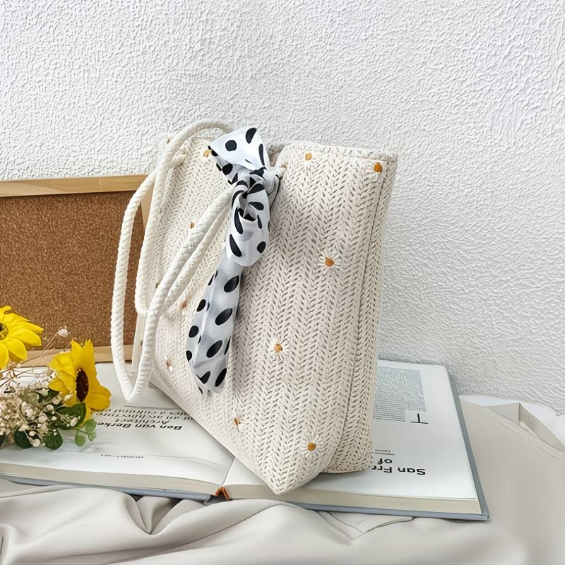 Bolso de Verano para Mujer  con Lazo de Lunares y Adornos de Margaritas