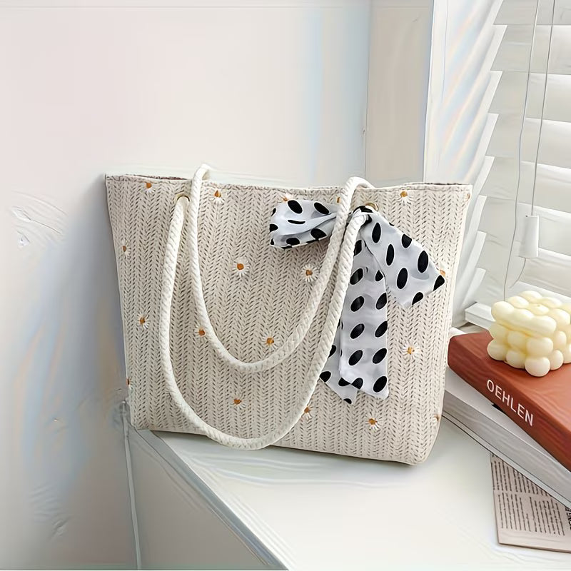 Bolso de Verano para Mujer  con Lazo de Lunares y Adornos de Margaritas