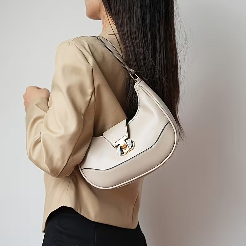Bolso de mano ligero de color sólido con correa ajustable, cierre de cremallera
