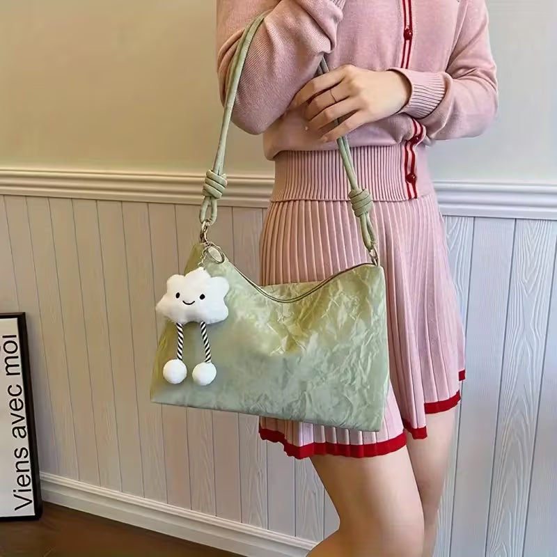 Bolso Colgante de felpa lindo, moda casual versátil de gran capacidad con cierre de cremallera