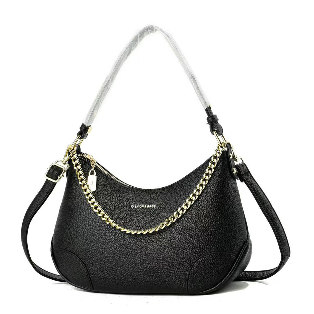 Bolso  de alta calidad con cadena decorativa negro