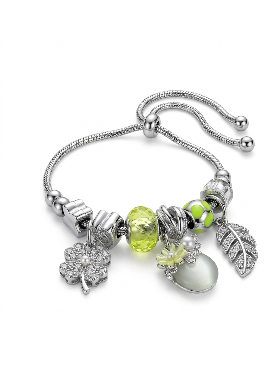 Pulsera Mujer Con Charms tipo Pandora accesorios verdes