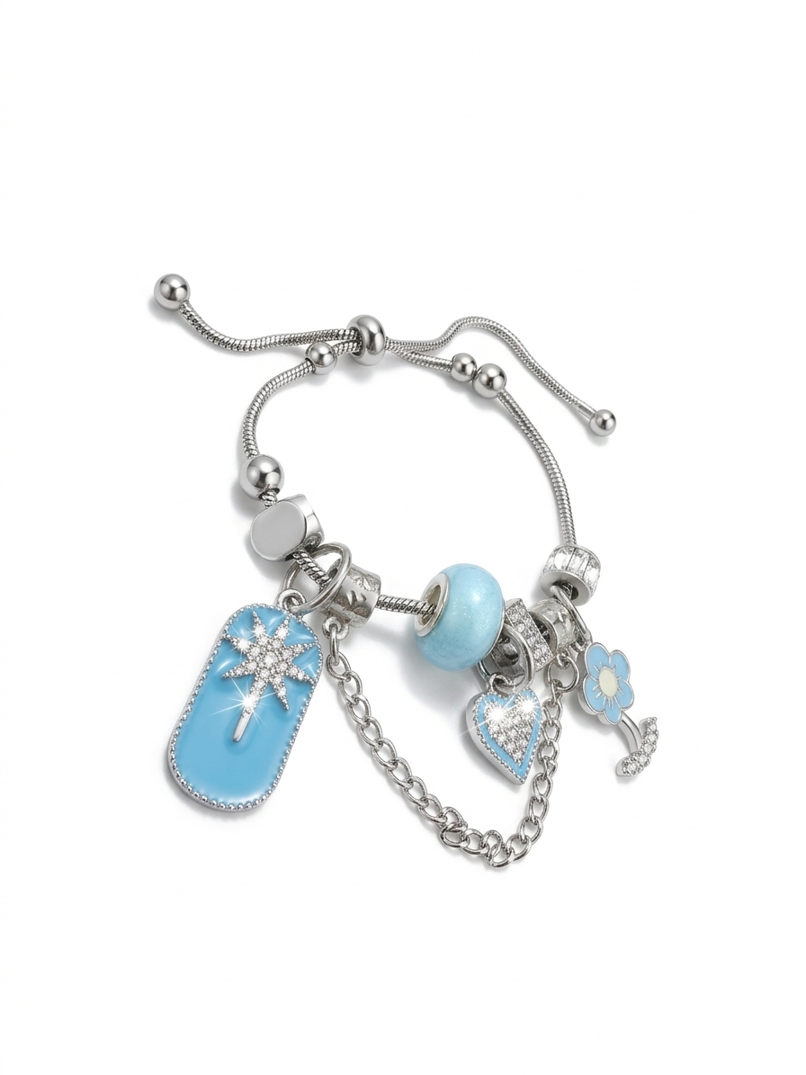 Pulsera Mujer Con Charms tipo Pandora accesorios azules