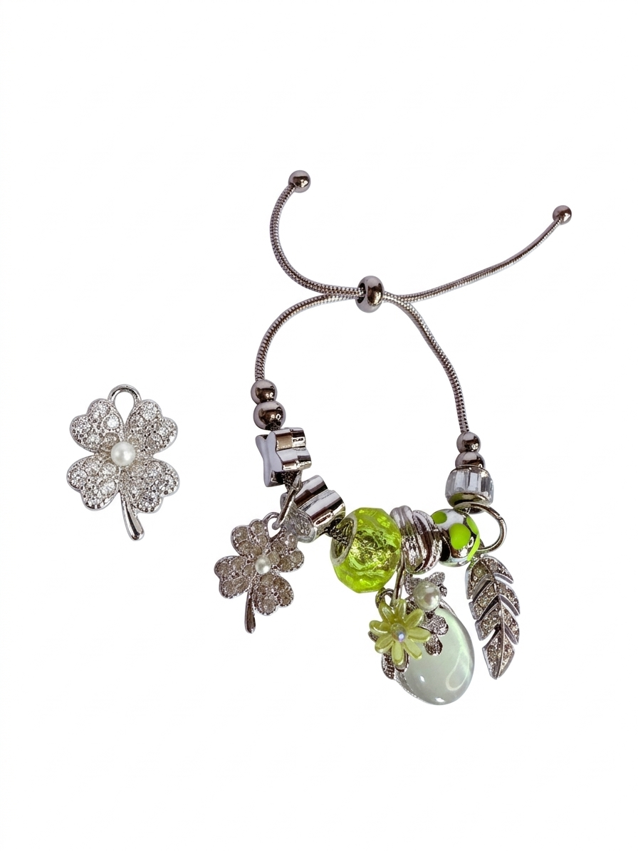Pulsera Mujer Con Charms tipo Pandora accesorios verdes