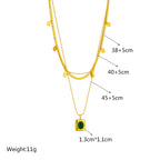 set x3 Collares en Acero Inoxidable Dorado con Cristal Verdes