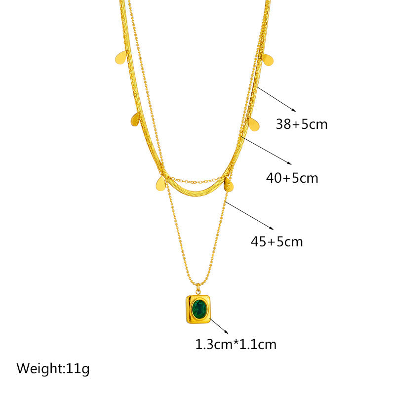 set x3 Collares en Acero Inoxidable Dorado con Cristal Verdes