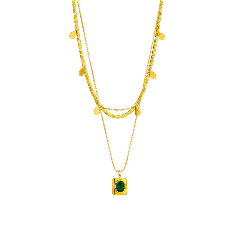 set x3 Collares en Acero Inoxidable Dorado con Cristal Verdes