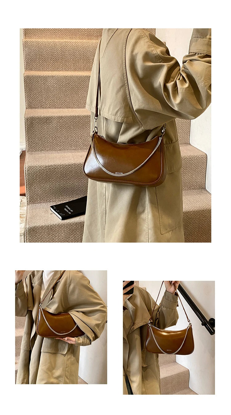 Bolsos de Mano de Moda 2025, Bolsos de Cuero con Cadena para Mujer