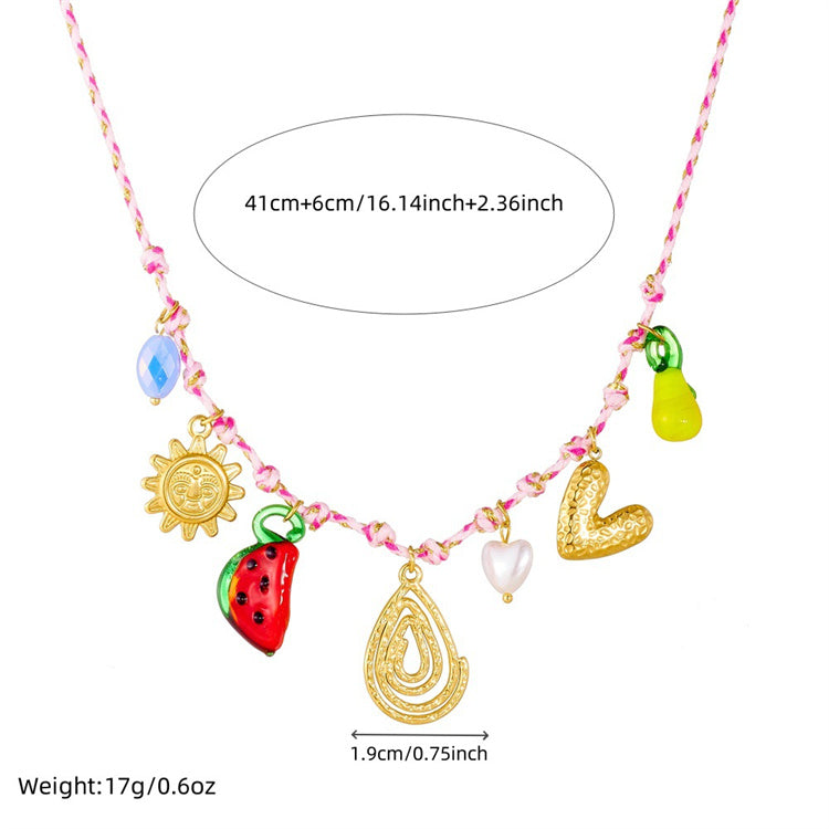 Collar en acero inoxidable, estilo océano, con dijes DIY de conchas y frutas