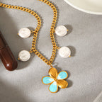 Collar de Acero Inoxidable de Verano, Impermeable, con Colgante de Flor y Perlas