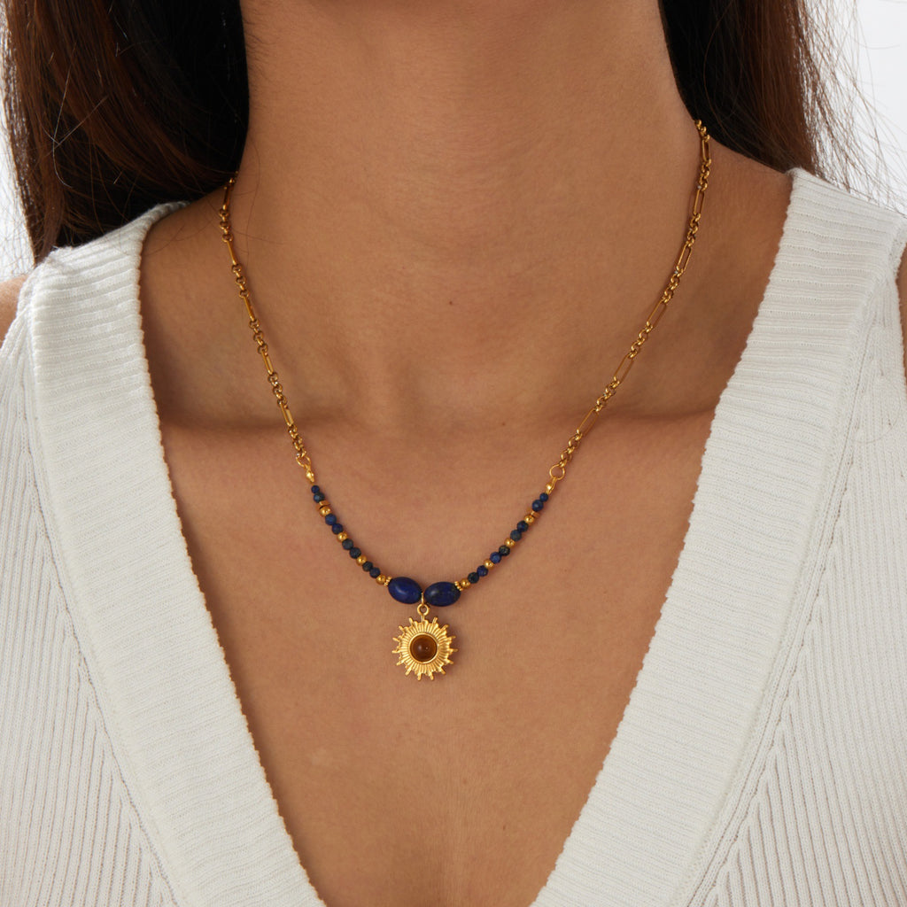Colgante de Resina Azul y Piedra Natural en acero inoxidable
