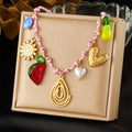 Collar en acero inoxidable, estilo océano, con dijes DIY de conchas y frutas
