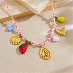 Collar en acero inoxidable, estilo océano, con dijes DIY de conchas y frutas