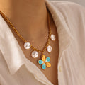 Collar de Acero Inoxidable de Verano, Impermeable, con Colgante de Flor y Perlas