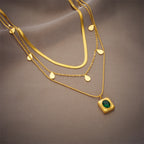 set x3 Collares en Acero Inoxidable Dorado con Cristal Verdes