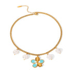 Collar de Acero Inoxidable de Verano, Impermeable, con Colgante de Flor y Perlas