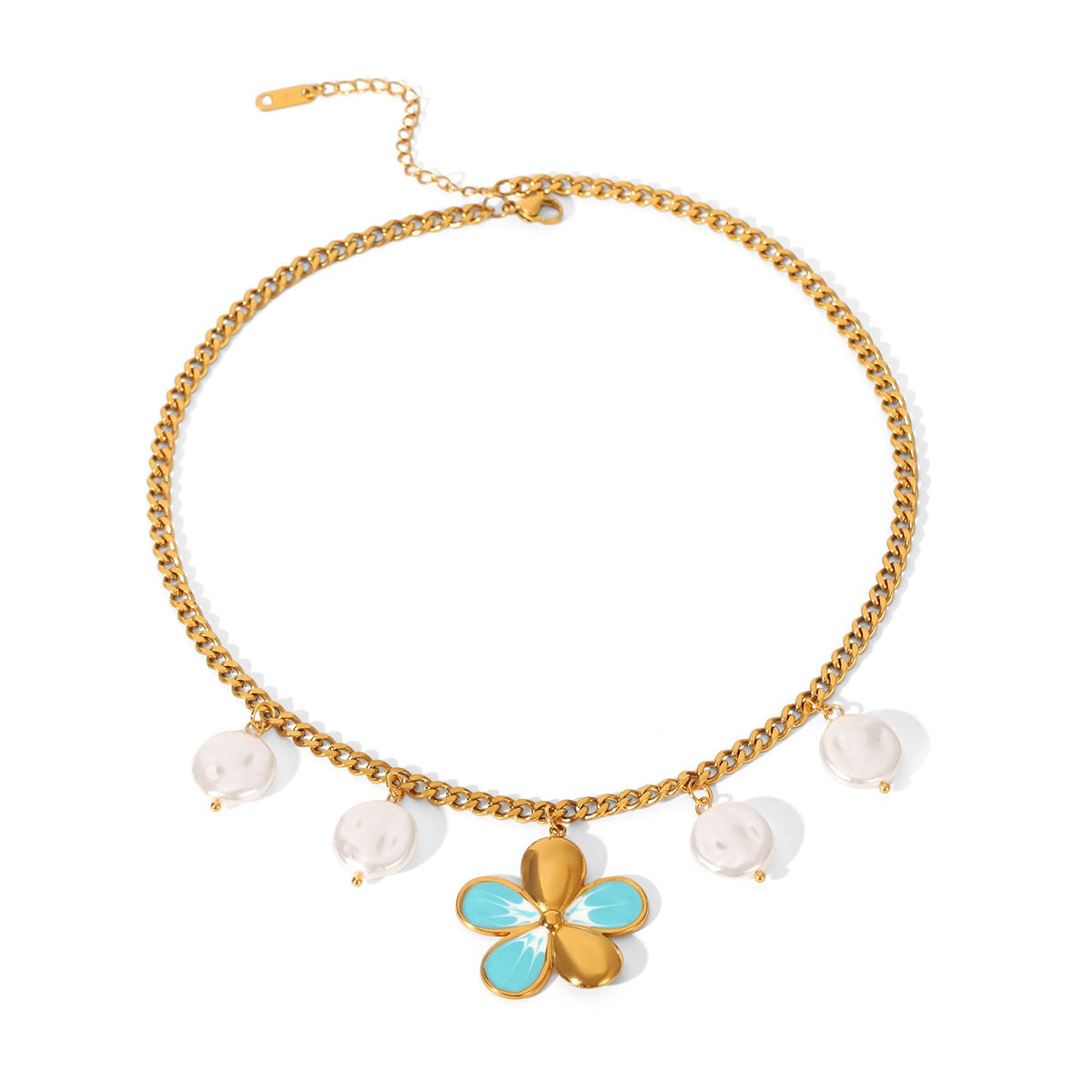 Collar de Acero Inoxidable de Verano, Impermeable, con Colgante de Flor y Perlas