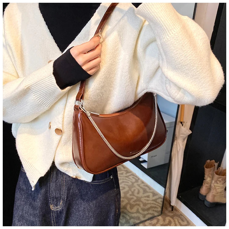 Bolsos de Mano de Moda 2025, Bolsos de Cuero con Cadena para Mujer