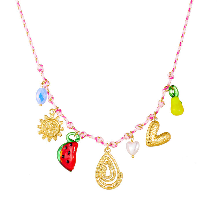 Collar en acero inoxidable, estilo océano, con dijes DIY de conchas y frutas