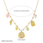Collar con Dijes de Flor, Corazón, Cuadrado y Rueda Solar