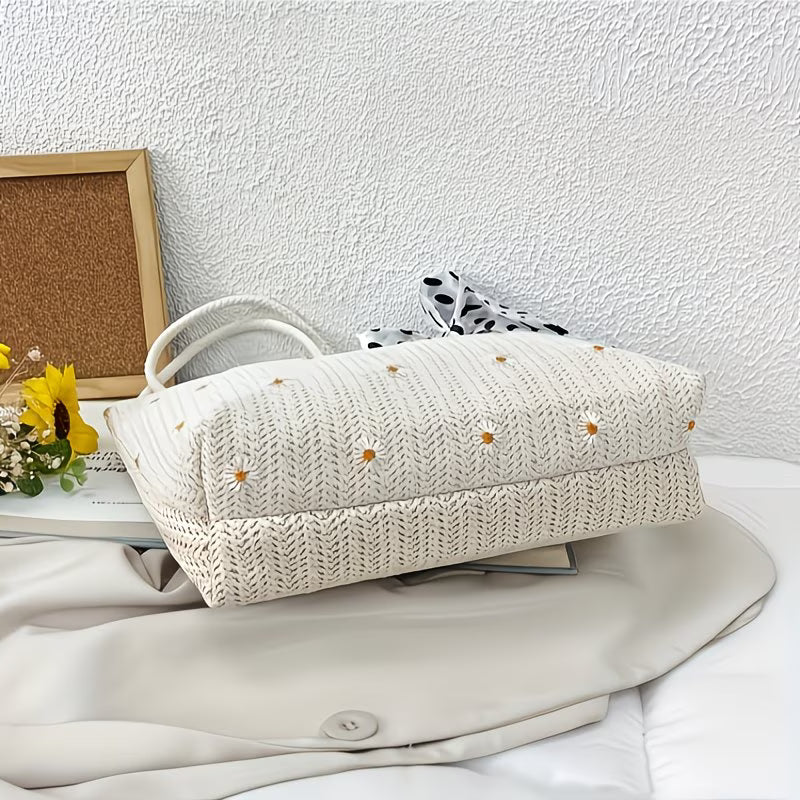 Bolso de Verano para Mujer  con Lazo de Lunares y Adornos de Margaritas